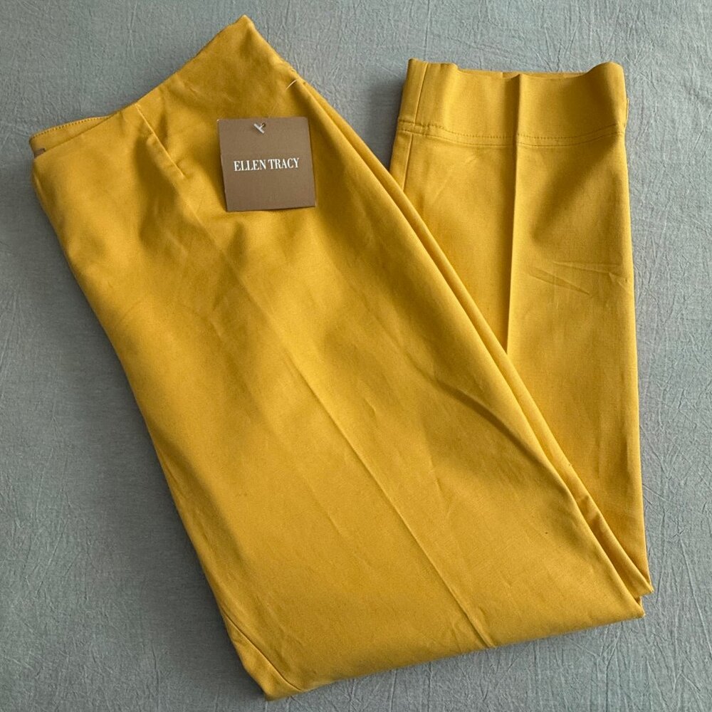 NWT Ellen Tracy Linda Slim Ankle Yellow Gold Size 10 Pants